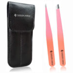 2pcs Orange Pink Hair Removal Makeup Tool Eyebrow Tweezers Set