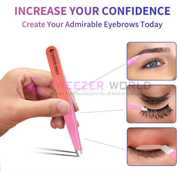 2pcs Orange Pink Hair Removal Makeup Tool Eyebrow Tweezers Set