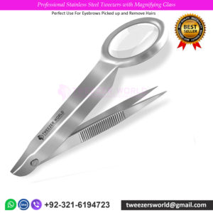 Professional Stainless Steel Tweezers with Magnifying Glass
