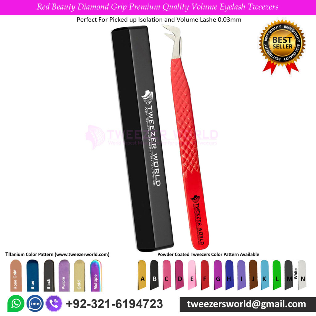 Red Beauty Diamond Grip Premium Quality Volume Eyelash Tweezers