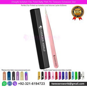 Straight Isolation Fine Point Baby Pink Pro Tweezers Extension Tool
