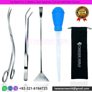 Top Rated 5 in 1 Stainless Steel Aquarium Tool Set with Wave Scissors