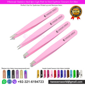 Wholesale Stainless Steel 4pcs Light Pink Set Best Eyebrow Tweezers For Men