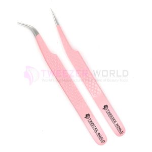 2pcs Diamond Grip Baby Pink Professional Isolation Eyelash Tweezers Set