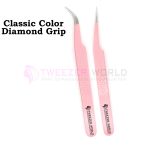 2pcs Diamond Grip Baby Pink Professional Isolation Eyelash Tweezers Set