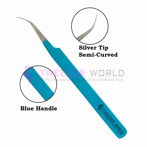Best Quality S-Curved Eyelash Blue Handle Extension Tweezers