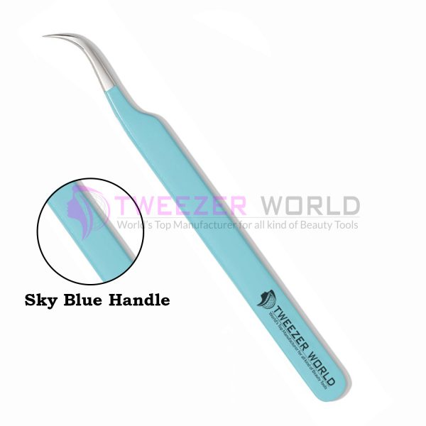 Top Rated Semi-Curved Sky Blue Eyelash Extension Tweezers