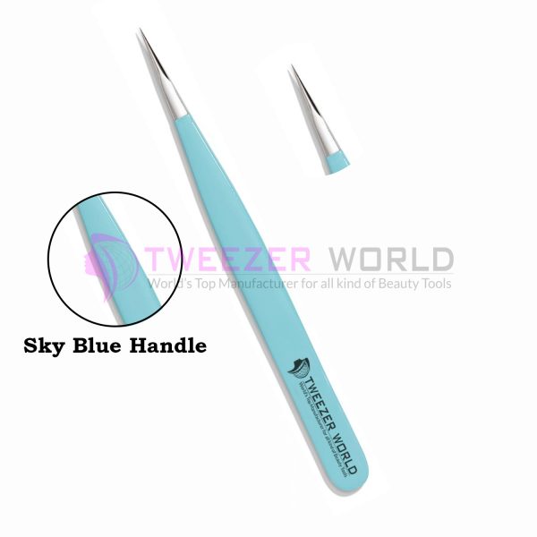 Perfect Straight Isolation Sky Blue Professional Eyelash Tweezers