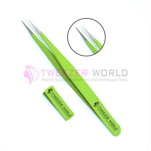 Straight Isolation Needle Tip Green Handle Best Eyelash Tweezers