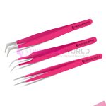 3pcs Premium Hot Pink Best Eyelash Extension Tweezers Set