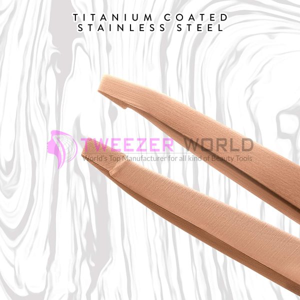 Slanted Tip Titanium Coated Rose Gold Eyebrow Tweezers
