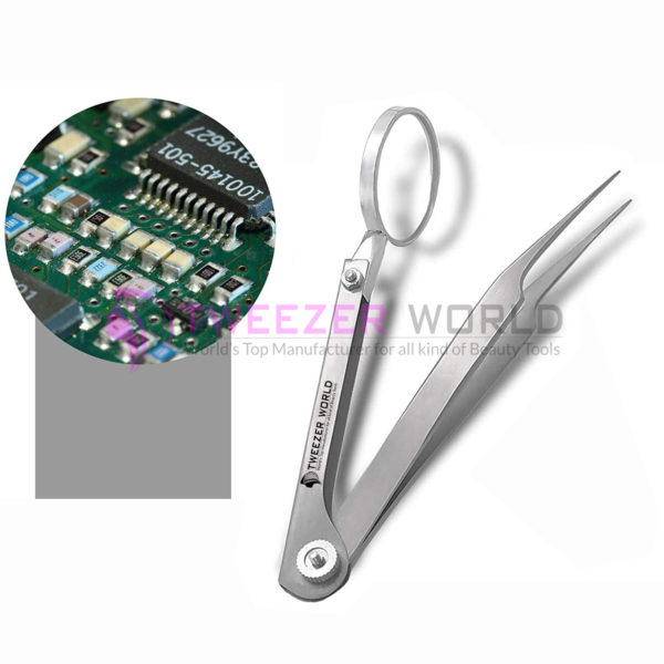 Top Quality Stainless Steel Straight Tweezers with Magnifying Glass