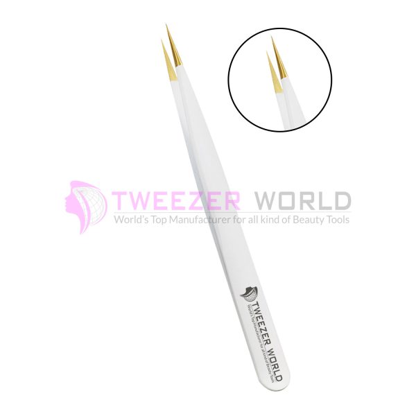 Super Straight Gold Tip White Handle Best Isolation Tweezers