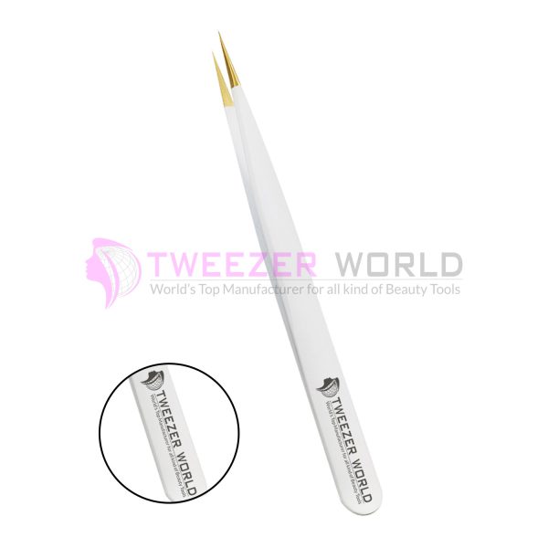 Super Straight Gold Tip White Handle Best Isolation Tweezers