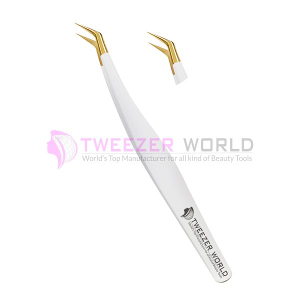 45 Degree Volume Gold Tip White Handle Professional Tweezers
