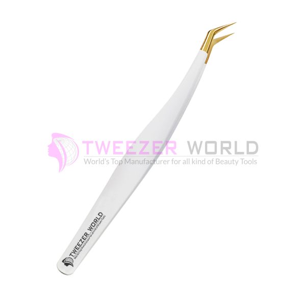 45 Degree Volume Gold Tip White Handle Professional Tweezers