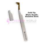Gold Tip L-Shape Diamond Grip White Handle Best Volume Tweezers