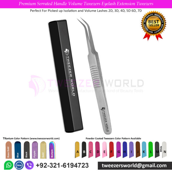 Premium Serrated Handle Volume Tweezers Eyelash Extension Tweezers