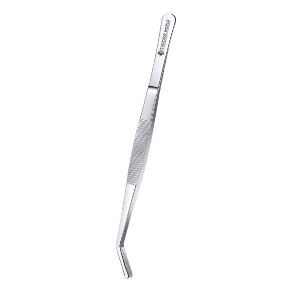 Professional Tongs for Chef Curved Serrated Tip & Handle Plating Tweezer