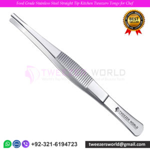 Food Grade Stainless Steel Straight Tip Kitchen Tweezers Tongs for Chef