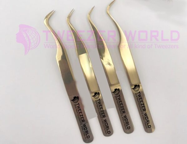 5 Pcs Titanium Rose Gold With Fiber Tip Eyelash Extension Tweezers Set