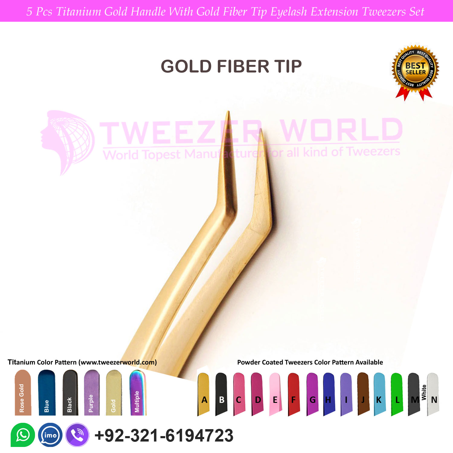 Beautiful Titanium Gold 5 Pcs Volume Boost Eyelash Extension Tweezers Set for Professionals