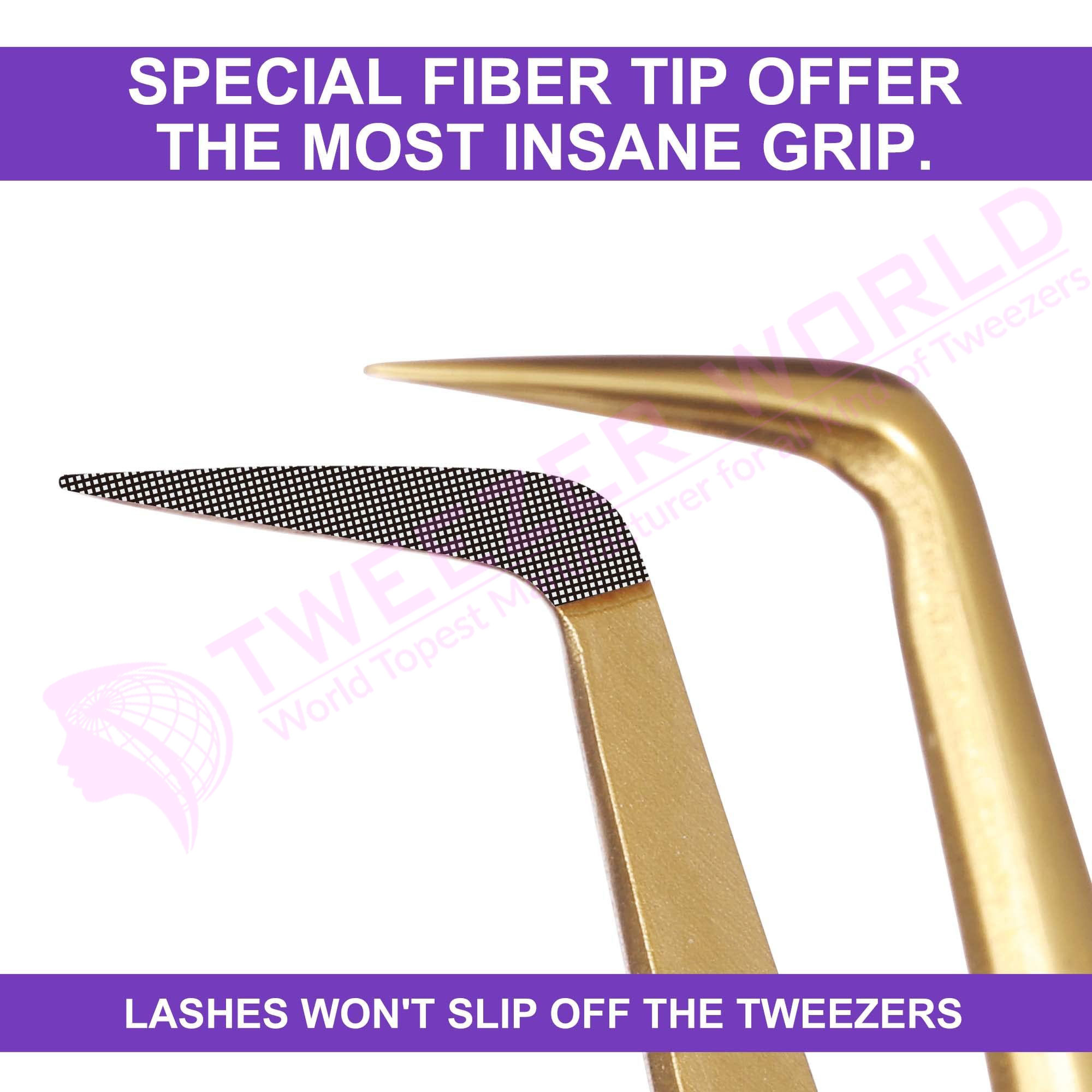 90 Degree Titanium Coated Gold Fiber Tip Eyelash Extension Tweezer for Professionals